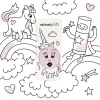 Vernis à ongles enfant Polly Rose transparent pailleté avec dessin licorne rose pâle.