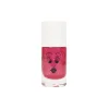Vernis enfant Nailmatic Sissi rose pailleté, flacon transparent avec visage souriant, bouchon blanc.