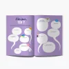 Page intérieure du livre Vive-toi ! en fond violet avec bulles à remplir et petites illustrations colorées.