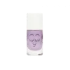 Vernis à ongles violet nacré avec dessin visage yeux fermés, bouchon blanc