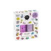 Boîte blanche Wow Set Nailmatic avec 2 vernis violets et 24 gommettes colorées dessinées.