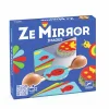 Boîte Ze Mirror Images Djeco bleue avec miroir, cartes colorées et support bois.