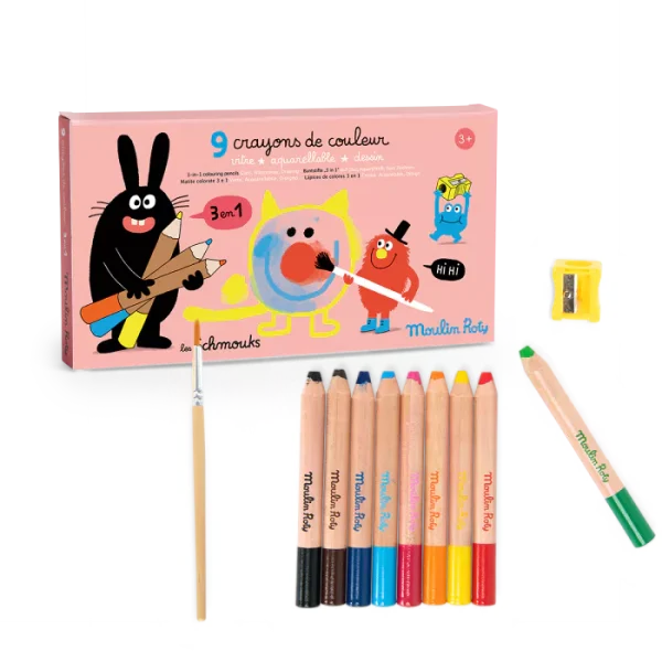 crayons de couleurs 3 en 1 les schmouks moulin roty