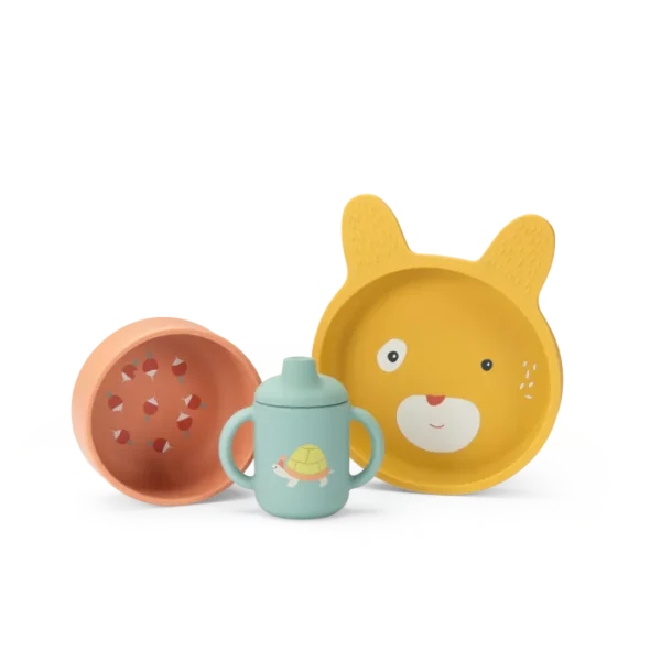 set vaisselle silicone trois petits lapins moulin roty