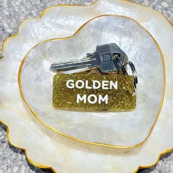 porte clés à paillettes golden mom plus de love