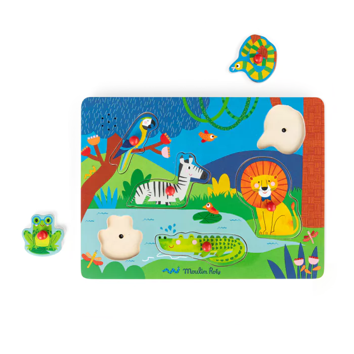 puzzle sonore animaux en bois les toupitis moulin roty